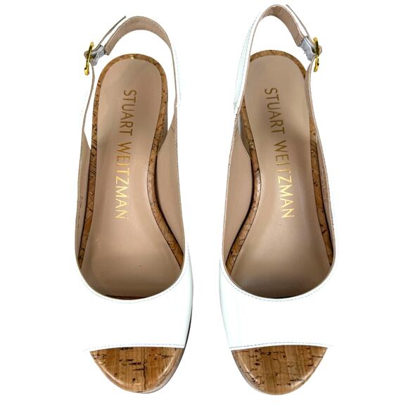 NWOT Stuart Weitzman White Riveria Platform Round Toe Heel Sandal Wedge - Size 6 - Picture 3 of 9